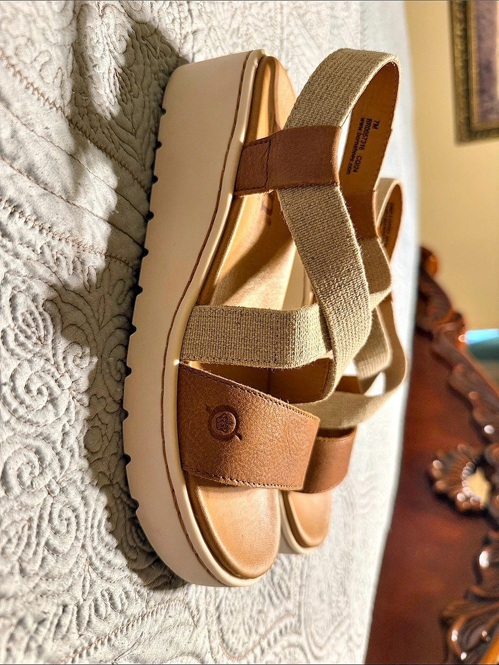 Born Bale Platform Sandal Strappy Brown & Beige US 7M